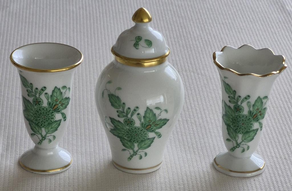 3 Mooie Herend Apponyi Green vaasjes - Chinese Bouquet, Antiek en Kunst, Ophalen of Verzenden