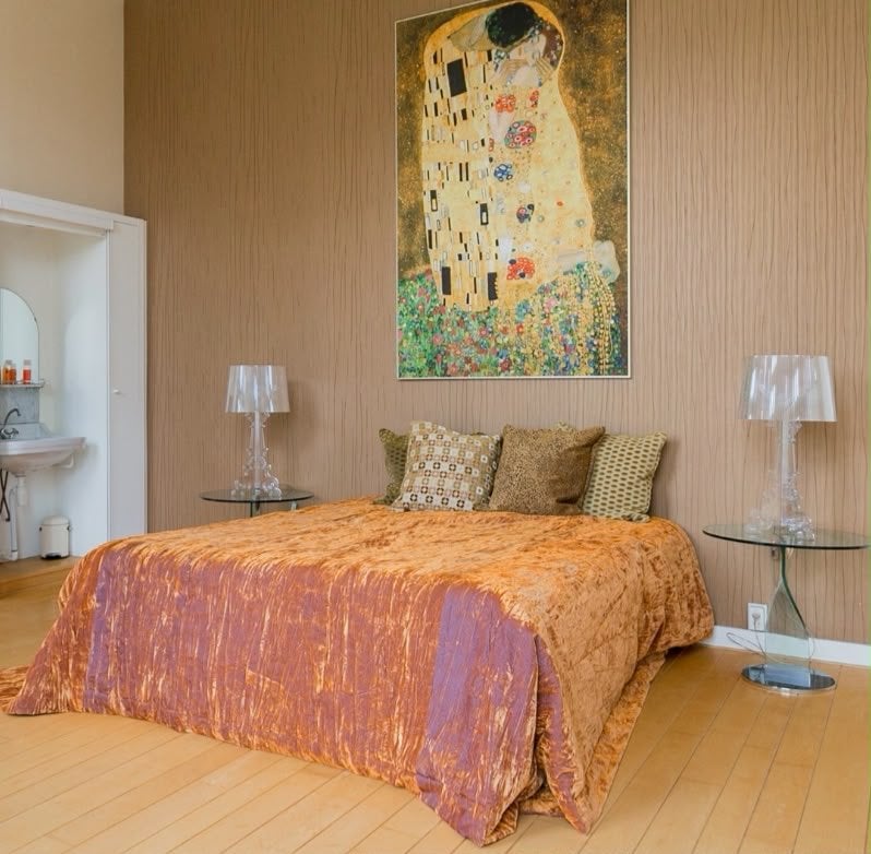 Gewatteerde sprei in oranje en blauw, Ophalen, Gebruikt, Tweepersoons, Oranje
