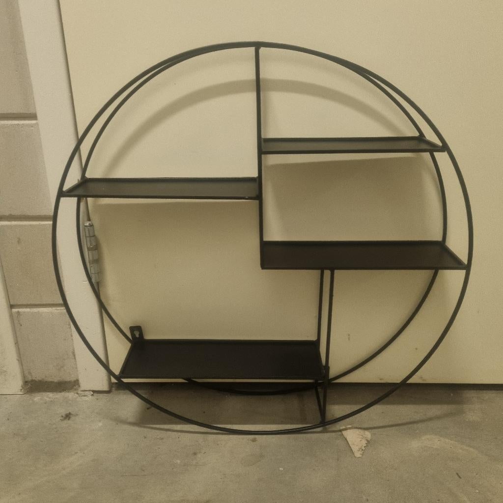 Metalen ronde wanddecoratie met planken, Huis en Inrichting, Woonaccessoires | Wanddecoraties, Ophalen, Metaal, Zwart, Decoratieobject