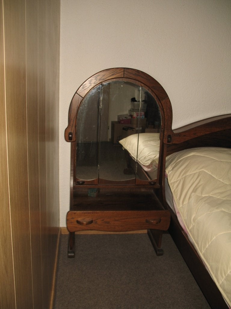 Antiek Hoge Houten Nachtkast +Lade + 3 deurs Spiegel Vintage, Ophalen, Gebruikt, 65 cm of meer, 70 cm of meer