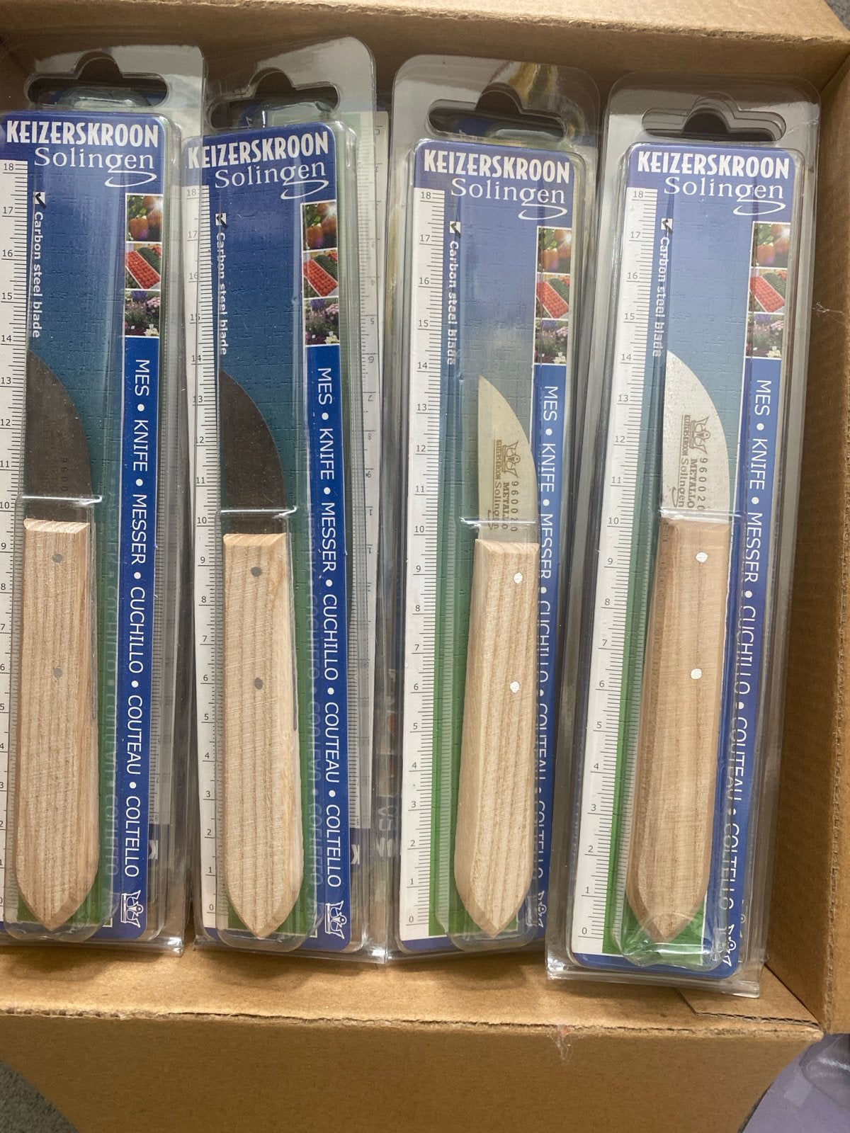 5x Nieuwe Keizerskroon Solingen messen - Carbon staal, Ophalen of Verzenden, Nieuw, Snijgereedschap, Overige merken