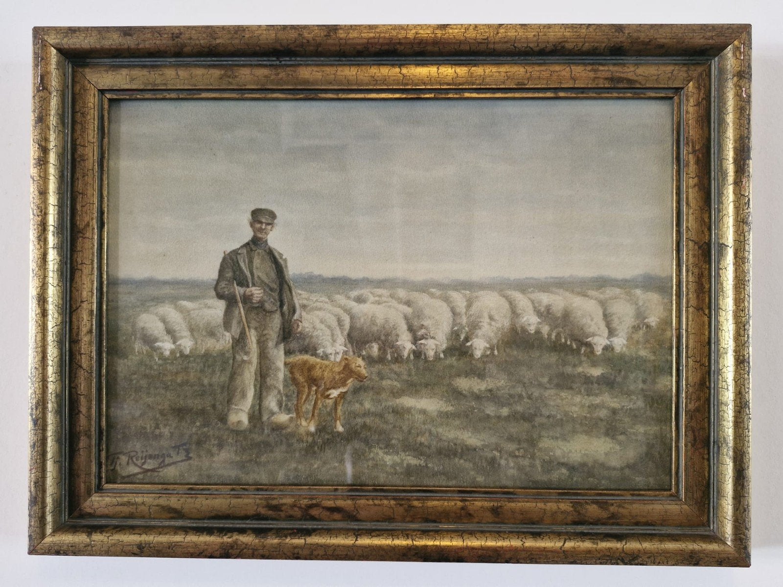 schilderij met heidelandschap, Ophalen, Bijzondere lijst, Papier, Klassiek