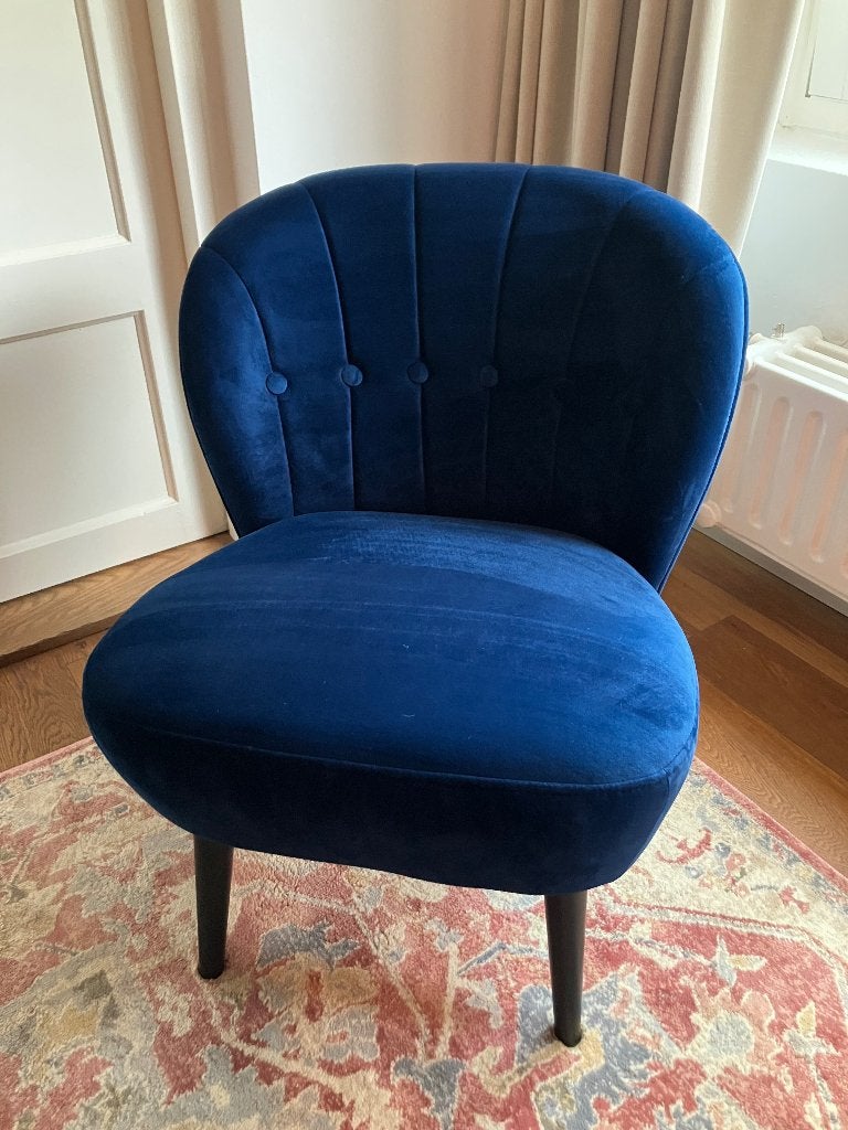 Blauwe, stoffen stoel, Huis en Inrichting, Ophalen, 75 tot 100 cm, Zo goed als nieuw, Stof