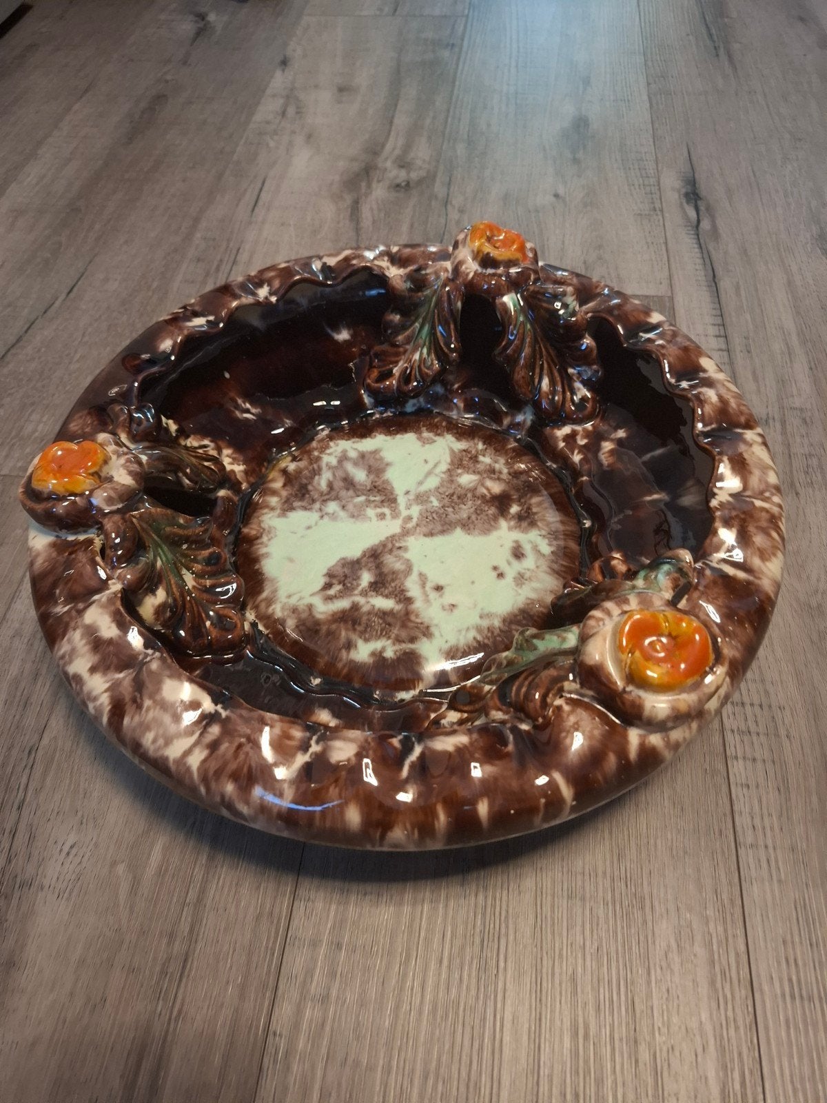 Vintage aardewerk schaal met bloemmotief, Antiek en Kunst, Ophalen