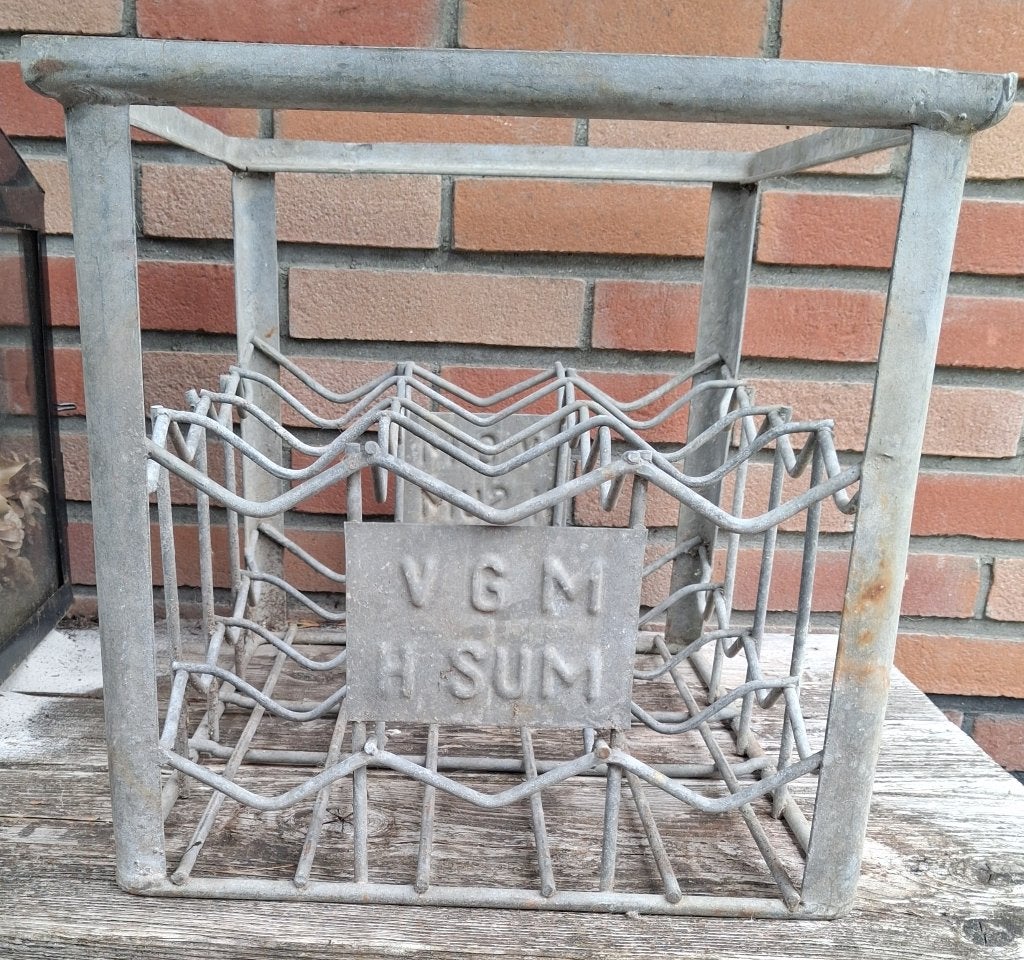 Vintage zinken flessenkrat, Antiek en Kunst, Curiosa en Brocante, Ophalen