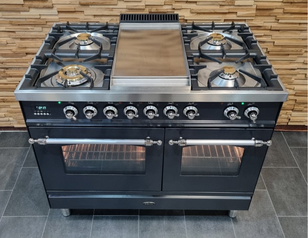 Luxe Fornuis Boretti 100cm antraciet + rvs 5 pits Frytop, Niet ingevuld, 60 cm of meer, Niet ingevuld, Ophalen of Verzenden