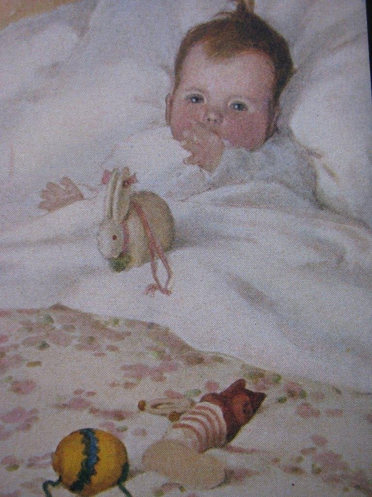 Antieke Kaart - Baby in Bed / Speelgoed, Verzenden, Voor 1920, Ongelopen, Kinderen