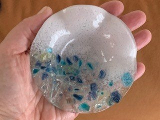Murano bord schaal hand gemaakt wit turquoise blauw, Antiek en Kunst, Ophalen of Verzenden