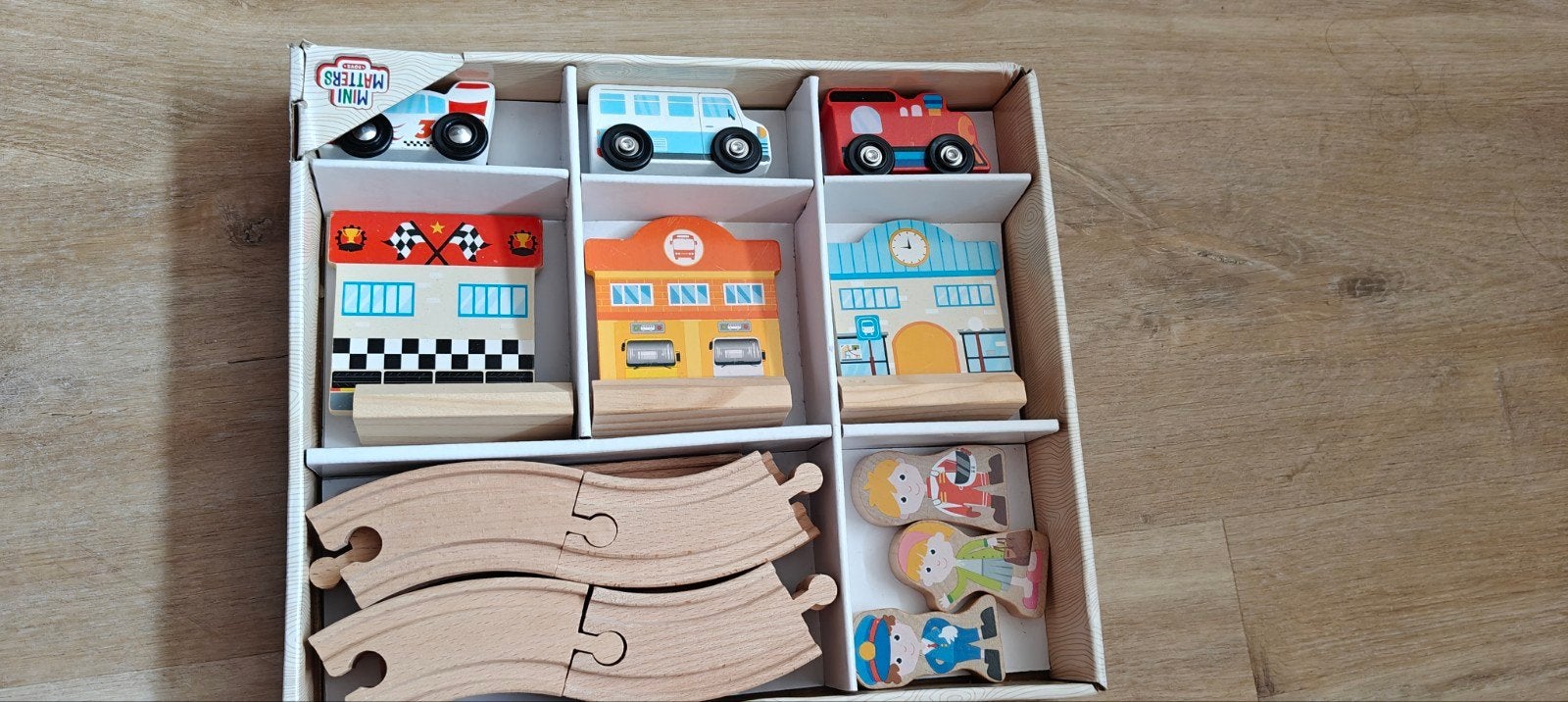 Mini Matters Houten Auto's en Spoorbaan Set - 22 Delen, Ophalen, Nieuw