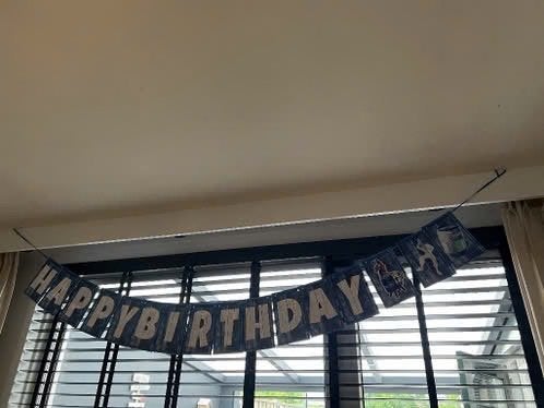 Fortnite verjaardags slinger Happy Birthday met 2 kanten, Ophalen of Verzenden, Zo goed als nieuw, Versiering, Verjaardag