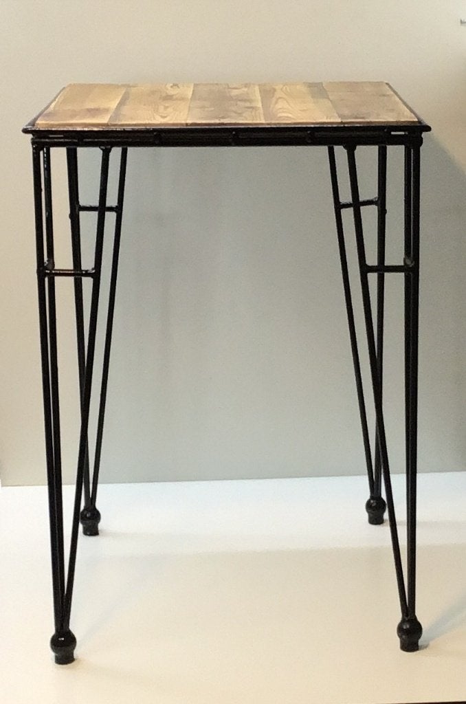 Buiten tafel met zwarte metalen frame en houten blad, 100 tot 150 cm, Vierkant, Ophalen of Verzenden, Zo goed als nieuw
