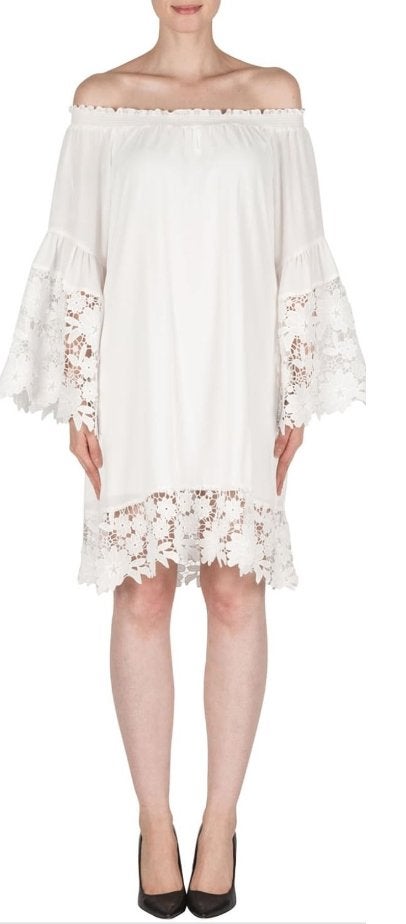 Joseph Ribkoff prachtig losse jurk met kant mt 44, Kleding | Dames, Jurken, Verzenden, ., Wit, Maat 42/44 (L)