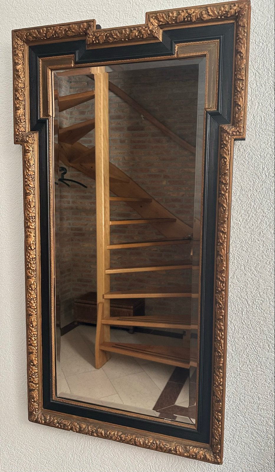 Antieke brocante spiegel met facet geslepen glas, Antiek en Kunst, Antiek | Spiegels, Ophalen, Rechthoekig, 50 tot 100 cm, 100 tot 150 cm