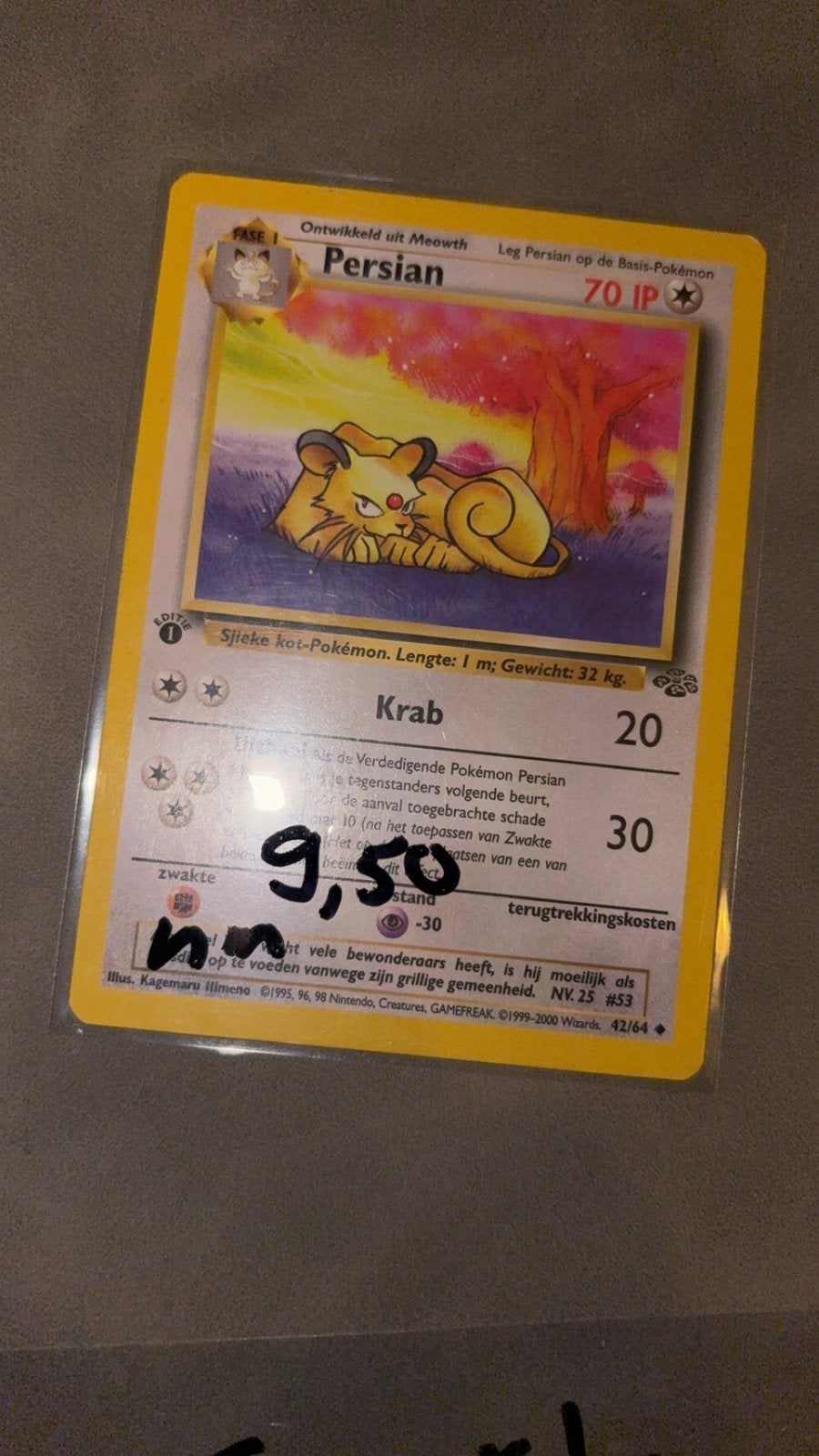 Persian 1st ed nl 43/64 pokemon kaart vintage 1995, Ophalen of Verzenden, Zo goed als nieuw, Meerdere kaarten