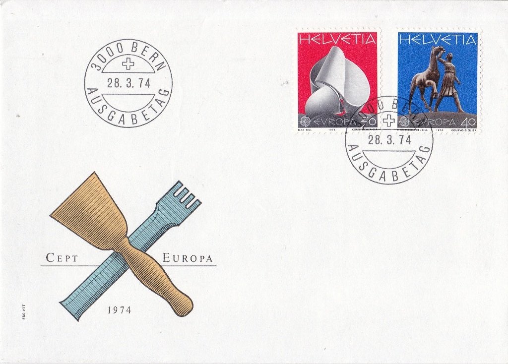 Europa/CEPT - FDC - 1974 – Zwitserland, Postzegels en Munten, Ophalen of Verzenden, Onbeschreven, Europa