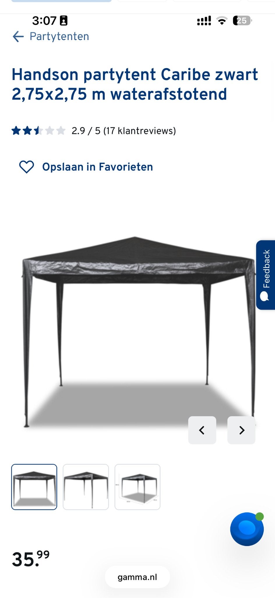 Partytent Caribbe zwart - 2,75x 2,75m, Ophalen, Partytent, Minder dan 4 meter, Nieuw