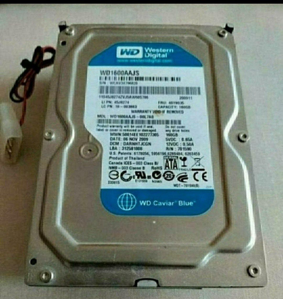 Harde Schijf,160 GB,Western Digital,10x15 cm,2009,WD1600AAJS, Ophalen of Verzenden, Zo goed als nieuw, Western Digital (WD)