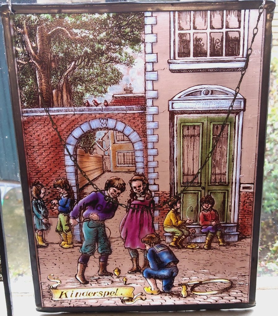 Oude raamhanger glas in lood "Kinderspel", Ophalen