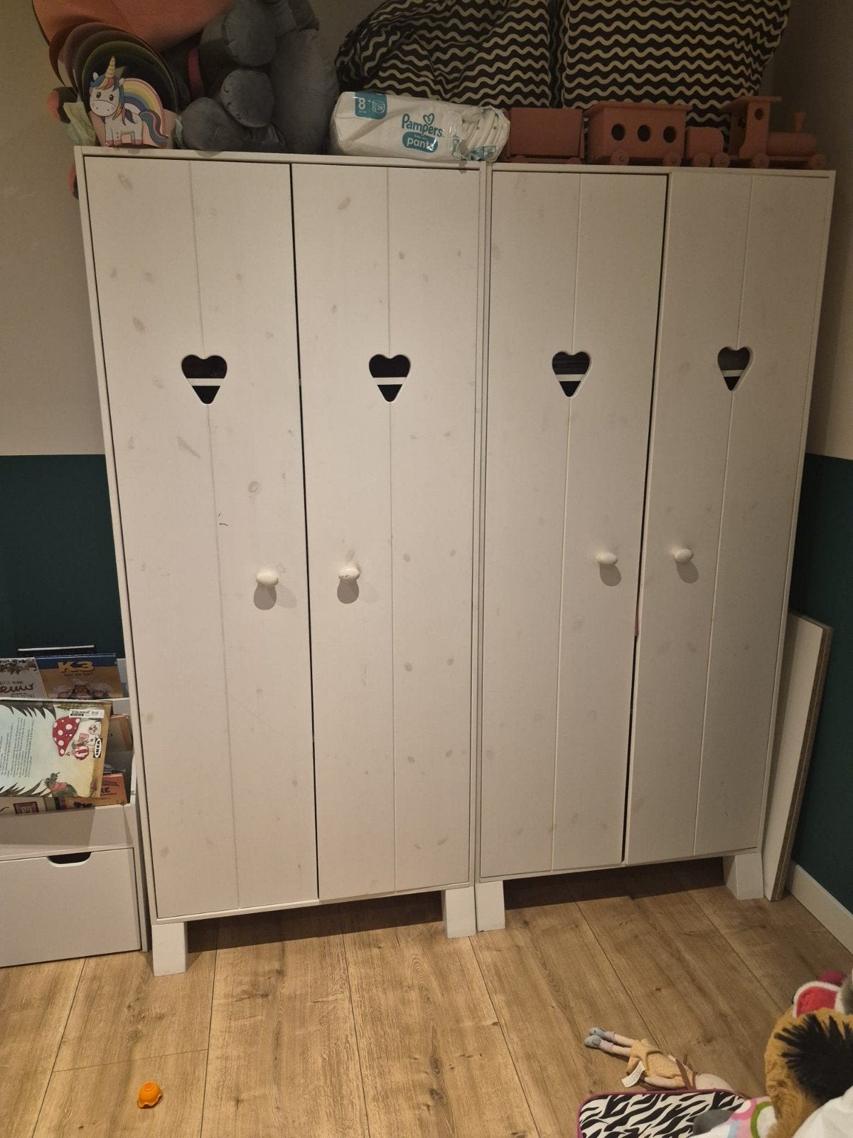 2x Woood 2-deurs kast met legplank en roede, Ophalen, Met deur(en), Gebruikt, 50 tot 100 cm