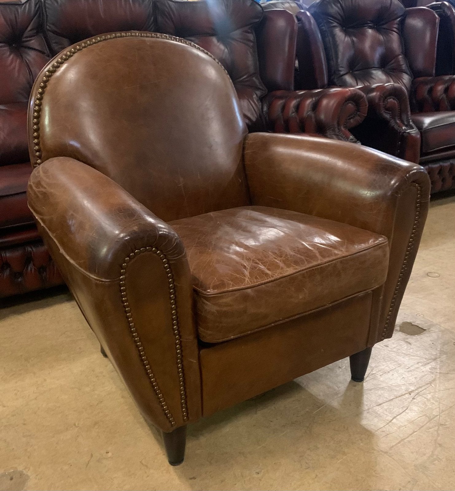 Prachtige Chesterfield Fauteuil Bruin., Gebruikt, Chesterfield, Ophalen of Verzenden, 75 tot 100 cm