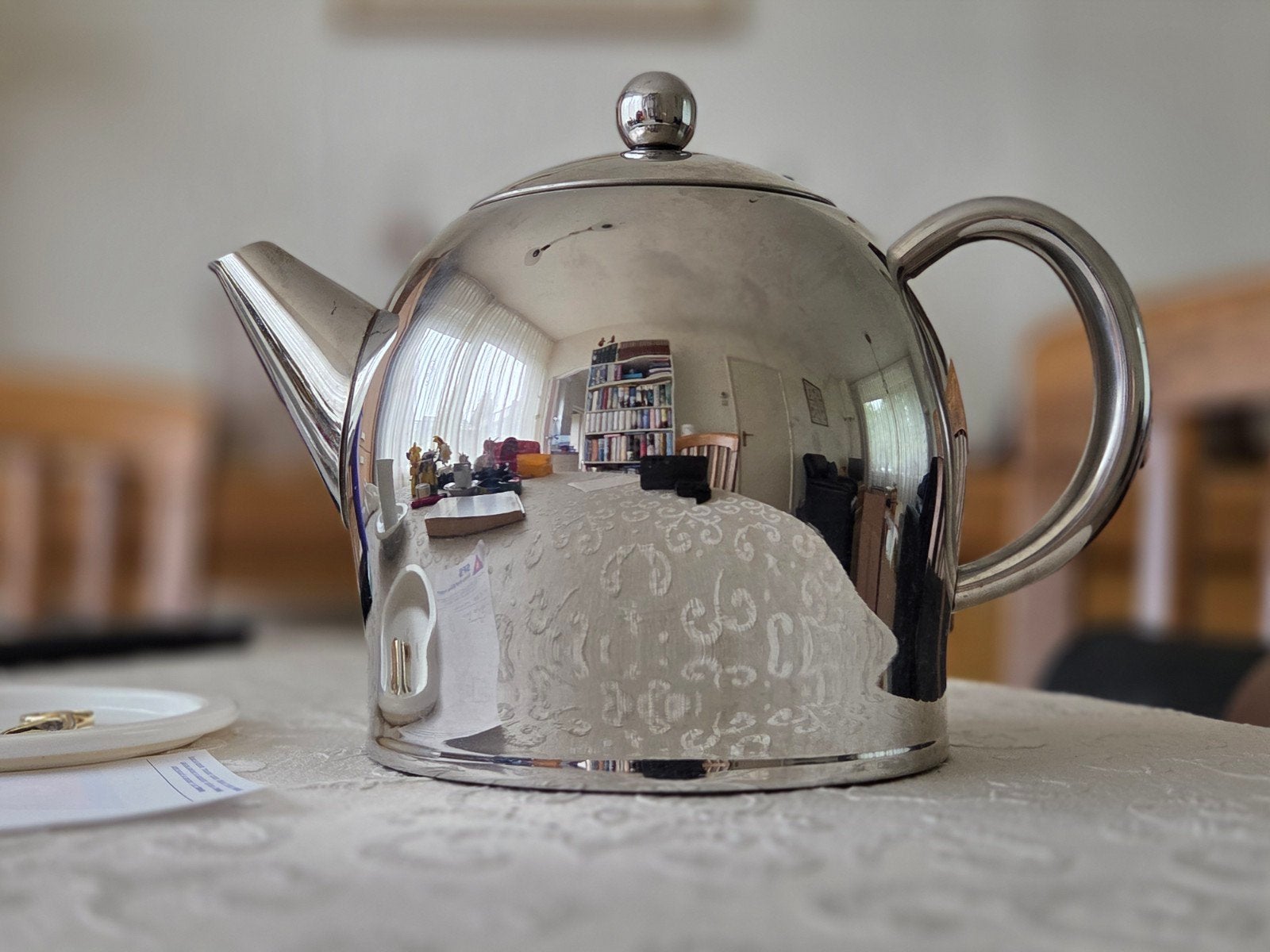 Bredemeijer Minuet dubbelwandige theepot, 1.4 liter, Theepot/fluitketel, Gebruikt, Bredemeijer, Zilver