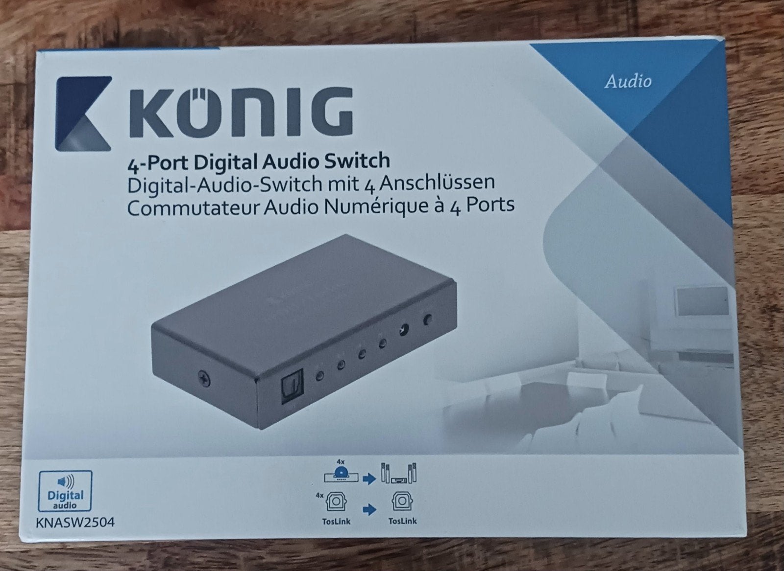 König 4-Poorts Digitale Audio Switch TosLink, Audio, Tv en Foto, Audiokabels en Televisiekabels, Ophalen of Verzenden, Nieuw, Optische kabel
