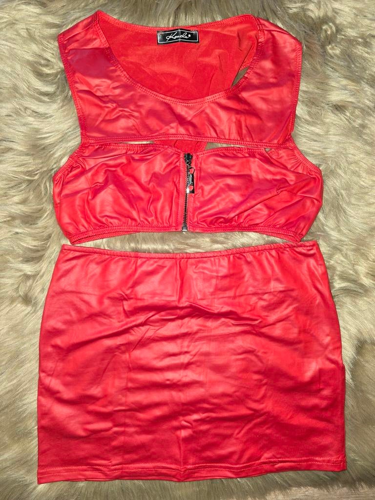 2-delig Wetlook Setje - Top & Mini-rok - Nieuw Maat S, Onbekend, Verzenden, Nieuw
