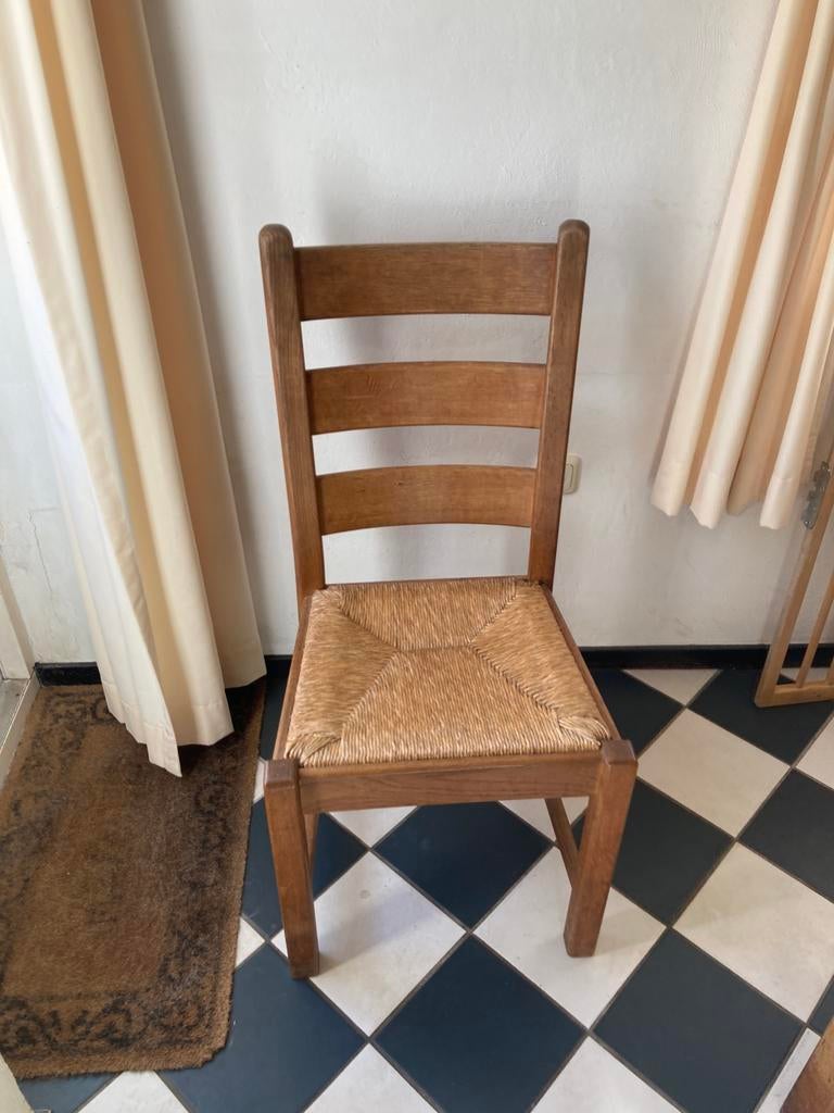 Eettafelstoelen met biezen zitting, eiken, Ophalen, Gebruikt, Bruin, Boeren.