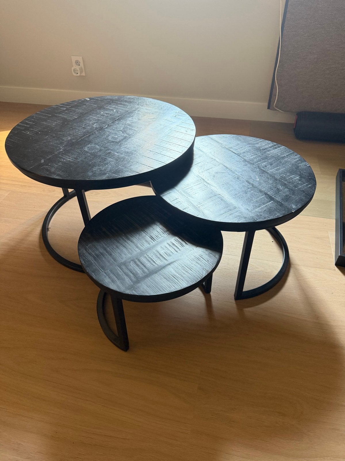 Set van 3 HUUS zwarte ronde salontafels, Huis en Inrichting, Ophalen, Minder dan 50 cm, Gebruikt, 50 tot 100 cm