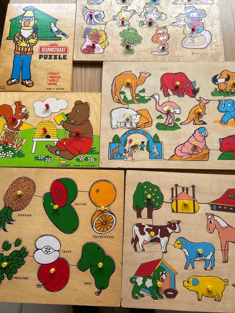 Houten Inlegpuzzels voor Kinderen - Diverse Thema's, Ophalen of Verzenden, Gebruikt, Puzzelen