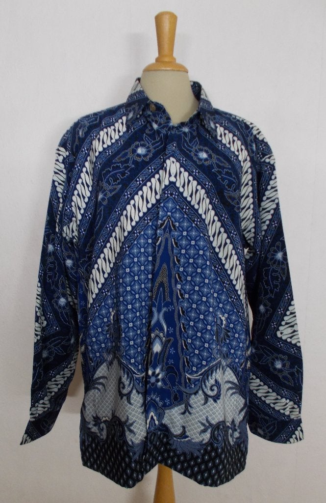 Batik print overhemd van Indonesian batiks Kresnaduta! L, Verzenden, Nieuw, Blauw, Halswijdte 41/42 (L)