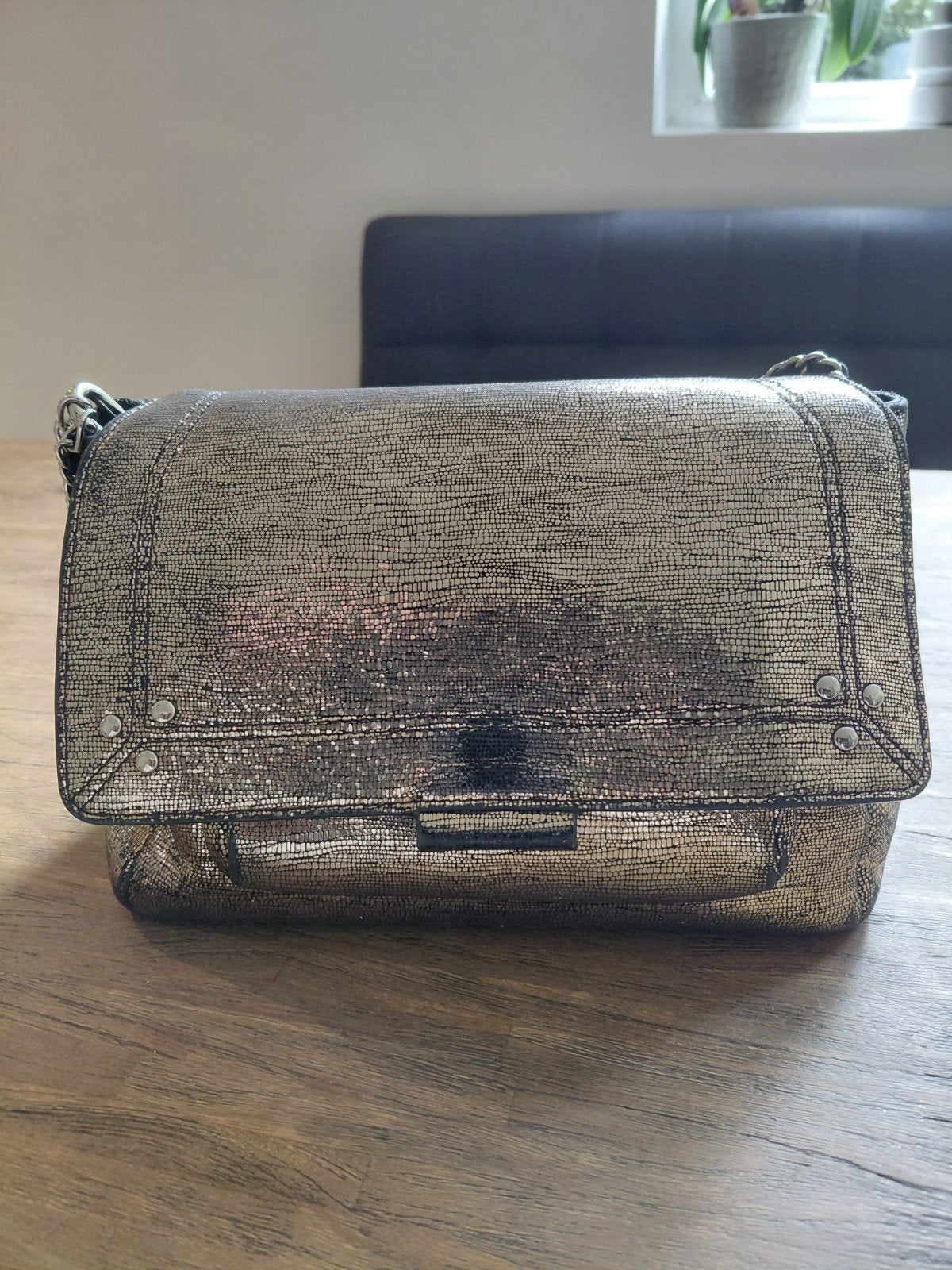 Jérôme Dreyfuss Lulu Medium Lamé | champagne/goud leren tas, Overige merken, Gebruikt, Verzenden, Leer