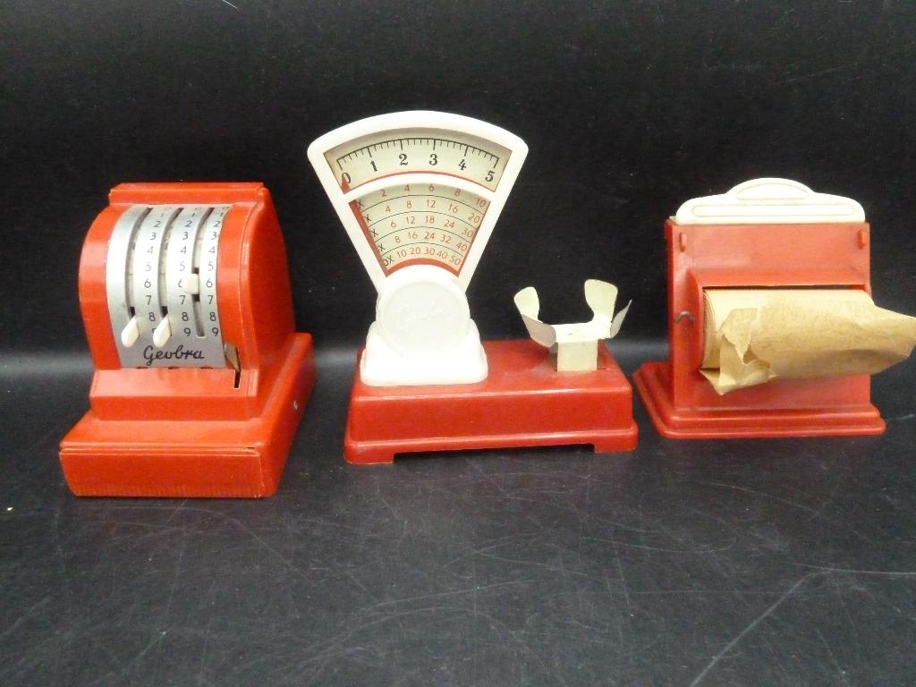 Vintage kassa, weegschaal en rolhouder Geobra  speelgoed, Ophalen of Verzenden, Zo goed als nieuw