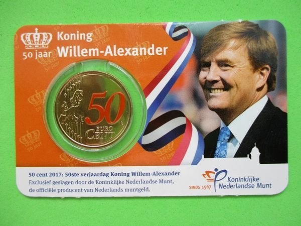 (vaw4083) Coincard 2017 50 jaar Koning Willem-Alexander 0,50, Ophalen of Verzenden, Koningin Beatrix, Euro's, Setje