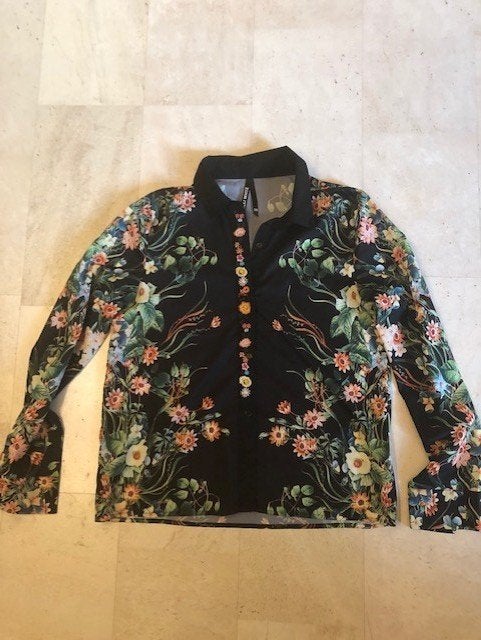 S61 elli white bloese maat s/m zwart met bloemen gladde stof, Maat 38/40 (M), Overige kleuren, Verzenden, Elli white