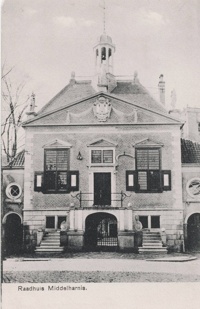 Middelharnis – Raadhuis. Gelopen Hilversum 1918., Ophalen of Verzenden, Voor 1920, Gelopen, Zuid-Holland