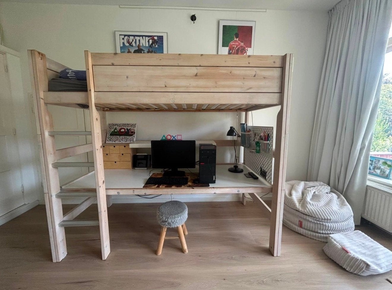 Lifetime Whitewash Hoogslaper/Halfhoogslaper met Bureau, Hoogslaper, Eenpersoons, 210 cm, 160 tot 180 cm