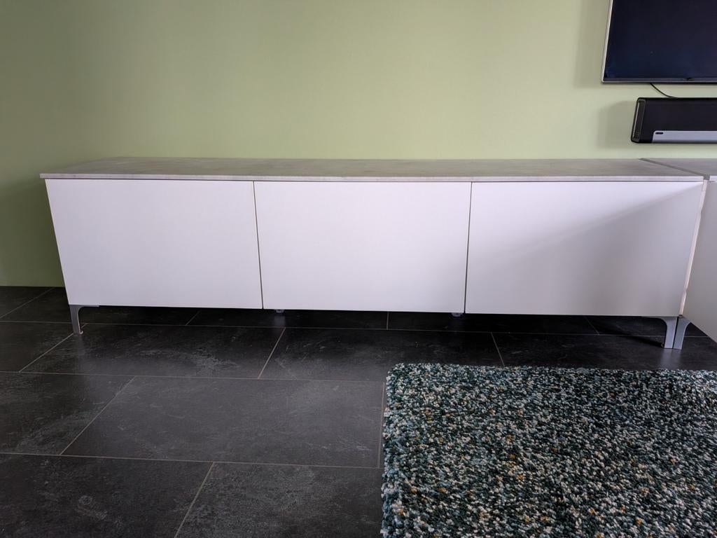 TV meubel Ikea Bestå: wit met 3 lades, Ophalen, Gebruikt, 150 tot 200 cm, Minder dan 100 cm