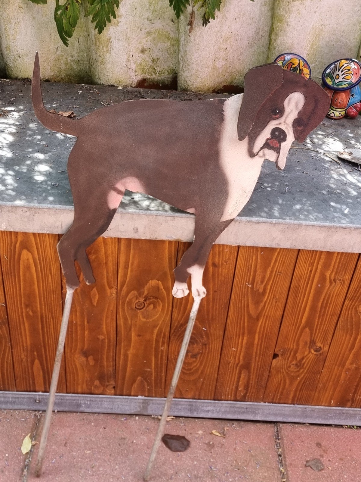 Metalen boxer, verzinkt staal circa 80 cm hoog, Ophalen, Gebruikt, Hond of Kat, Beeldje of Figuurtje