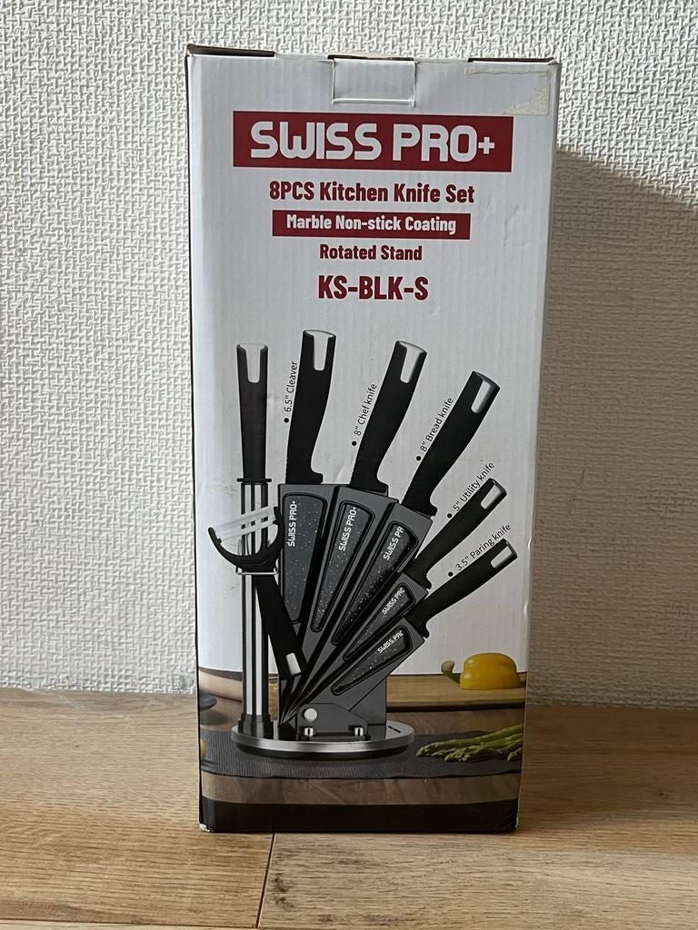 Swiss Pro+ Messenset 8-delig Zwart met Marmer Coating, Overige typen, Nieuw, Ophalen of Verzenden, Zwart