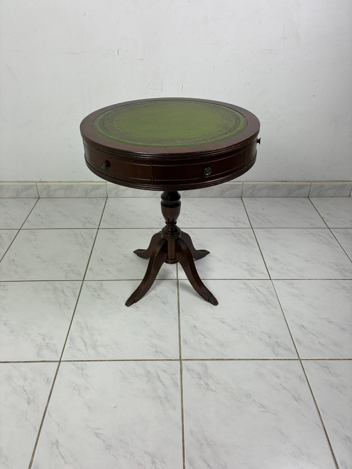 Antiek Drumtafel Engelse stijl leder, Ophalen of Verzenden