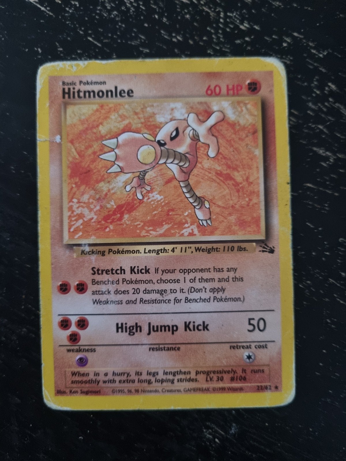 HITMONLEE 22/62 , RARE * FOSSIL ENGELS € 2, Ophalen of Verzenden, Gebruikt, Losse kaart