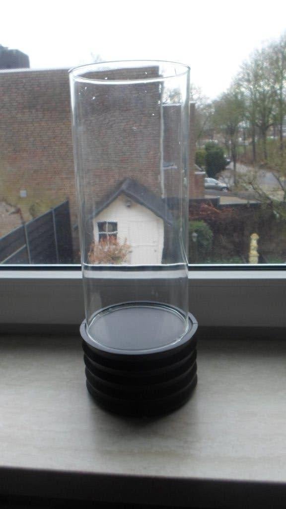 decoratie glazen windlicht op houten voet, Ophalen of Verzenden, Gebruikt, Glas