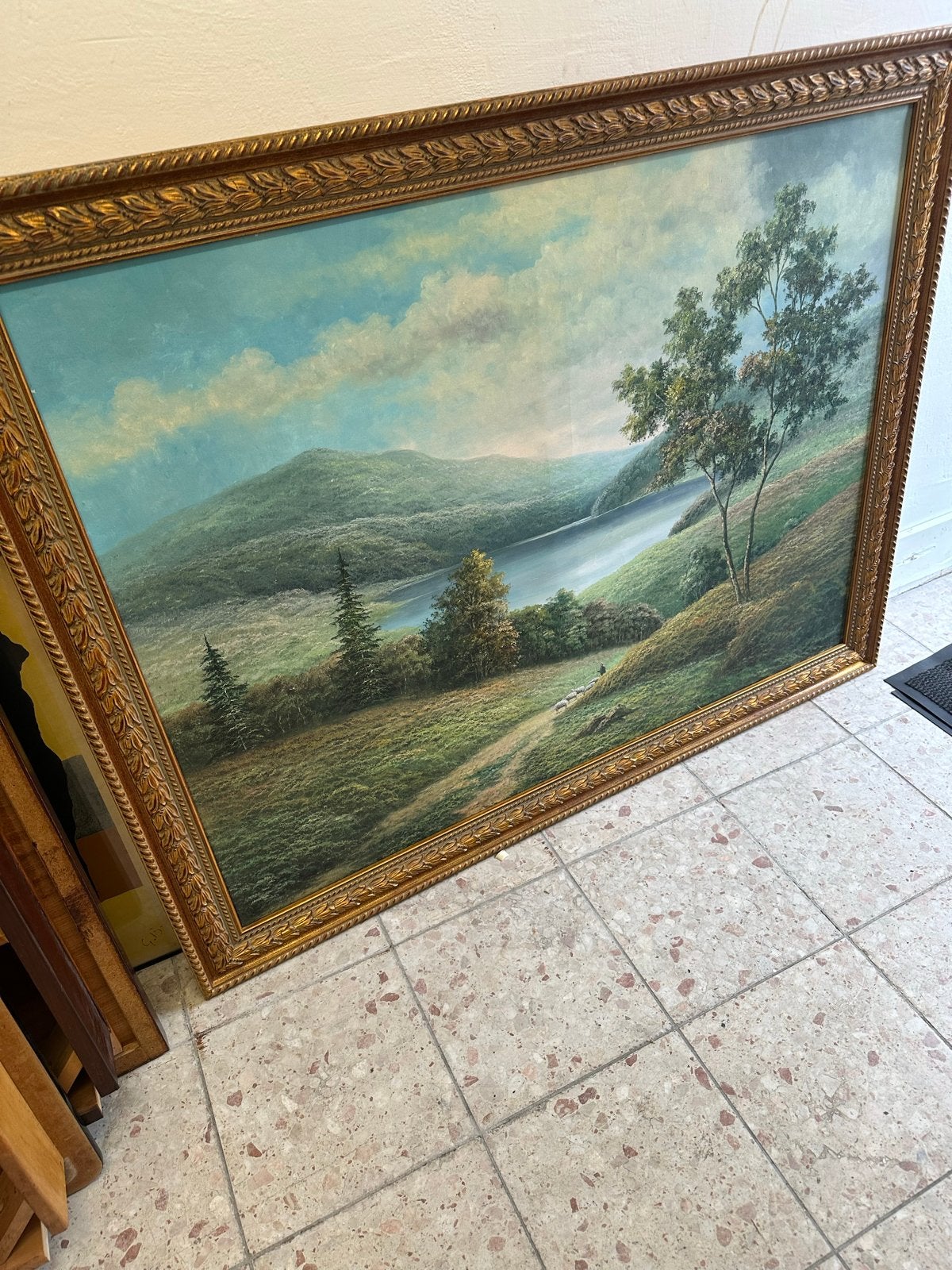 Groot landschapsschilderij P. Wilson, olieverf op doek, Antiek en Kunst, Ophalen, Doek, Realistisch, Gesigneerd