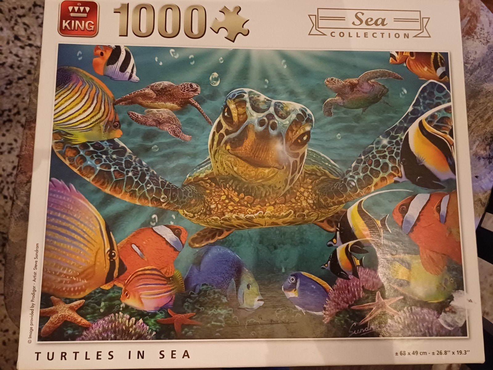 King Legpuzzel 1000 stukjes - Schildpadden in Zee, Ophalen of Verzenden, 500 t/m 1500 stukjes, Gebruikt, Legpuzzel
