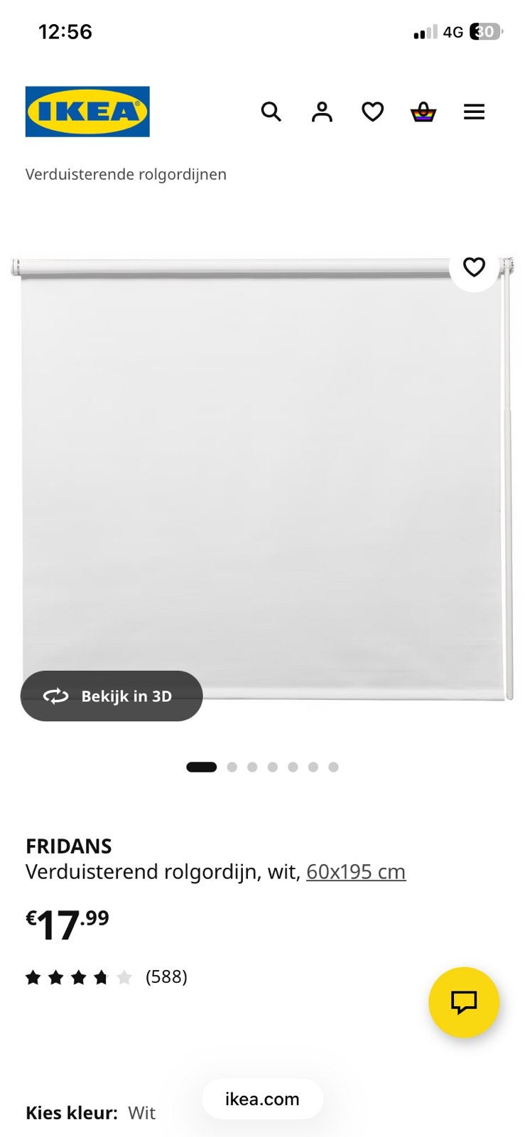 Rol gordijn ikea 60x195, Huis en Inrichting, Stoffering | Gordijnen en Lamellen, Wit, Nieuw, 150 tot 200 cm, 50 tot 100 cm