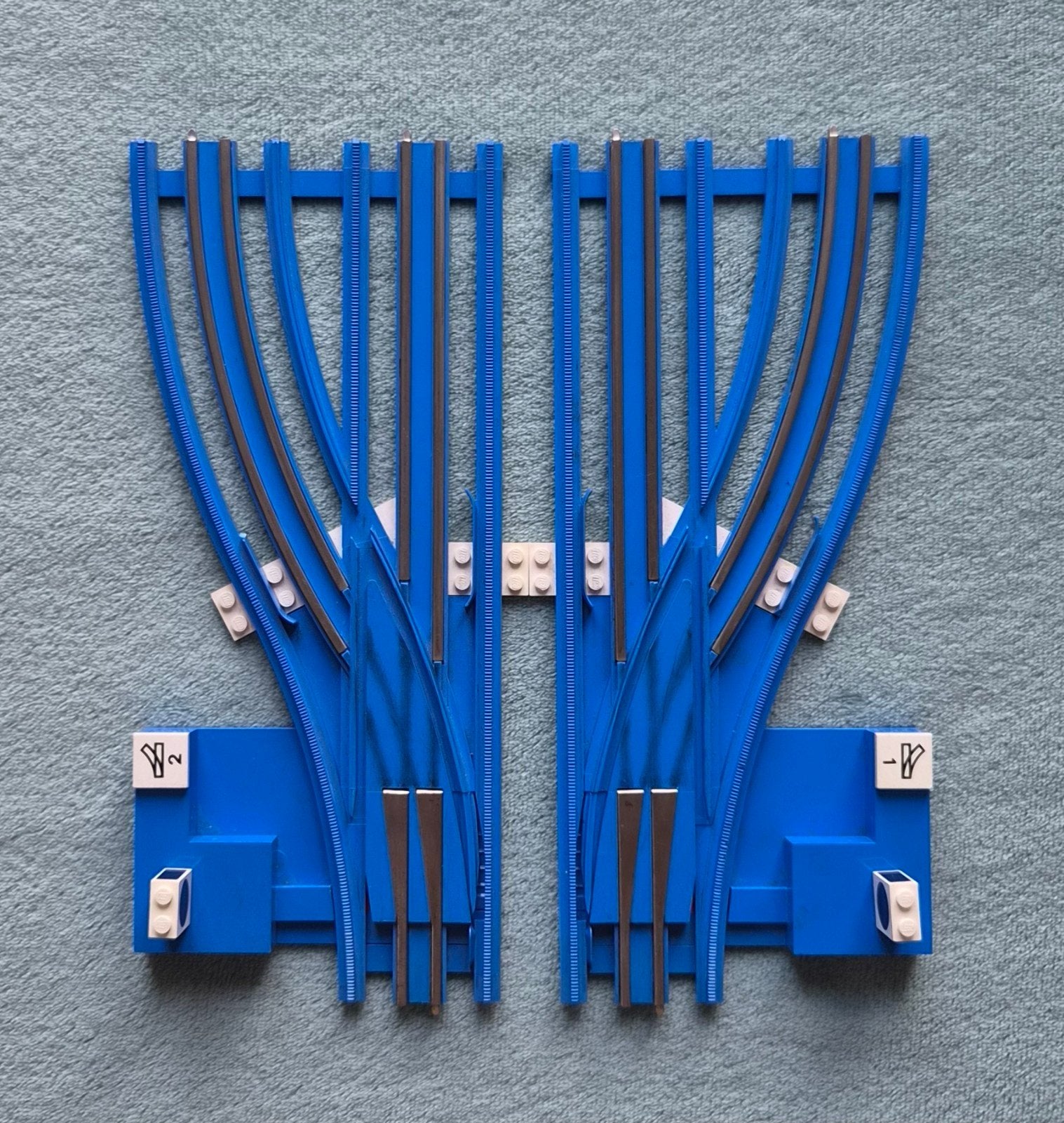 Lego trein 12 Volt blauwe rails wissels (Links & Rechts), Kinderen en Baby's, Ophalen of Verzenden, Gebruikt, Complete set, Lego