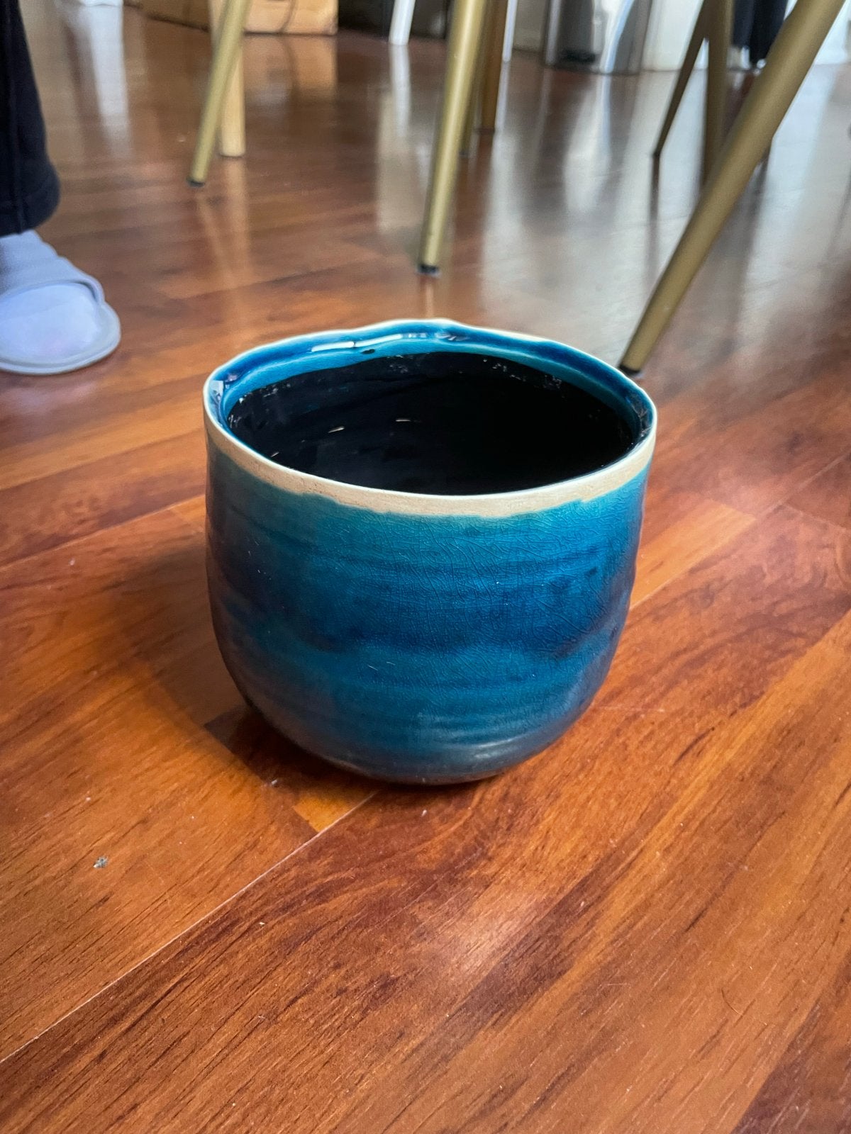 Mooie turquoise bloempot, Rond, Binnen, Ophalen of Verzenden, Zo goed als nieuw