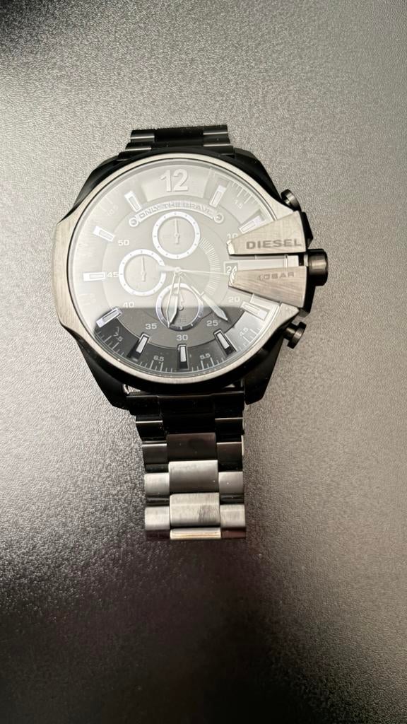 Diesel Mega Chief Chronograaf Herenhorloge Zwart, Ophalen, Zo goed als nieuw, Staal, Overige merken