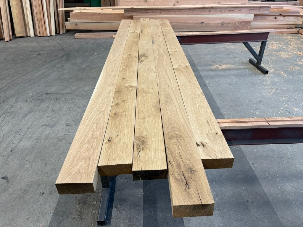5 Eiken Balken – Geschaafd, Gebroken Hoeken – 3 meter, Doe-het-zelf en Verbouw, Hout en Planken, Ophalen, Eiken, Nieuw, 250 tot 300 cm
